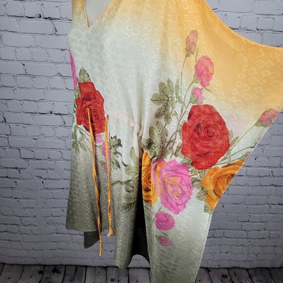 Multicolor 100% Recycled Silk Roses Lightweight Dress Tunic Top India O/S - Picture 9 of 13